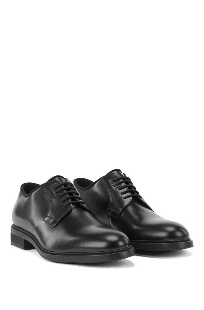 Hugo Boss Italian-made leather Derby shoes Svarte | xQYz5K04