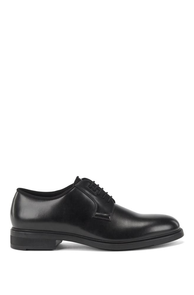 Hugo Boss Italian-made leather Derby shoes Svarte | xQYz5K04