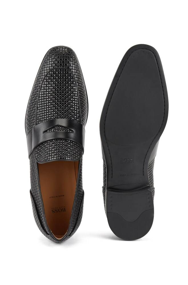 Hugo Boss Italian-made loafers Svarte | ZhnAMJsb