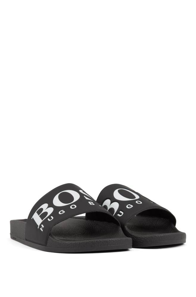 Hugo Boss Italian-made rubber slide sandals Svarte | ZON7sfMk