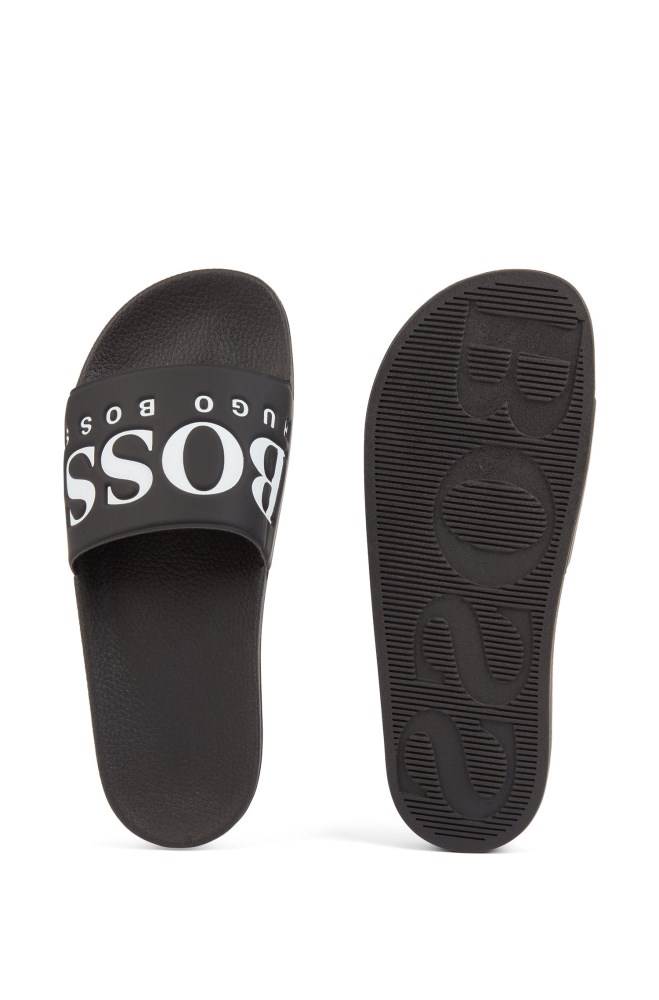 Hugo Boss Italian-made rubber slide sandals Svarte | ZON7sfMk