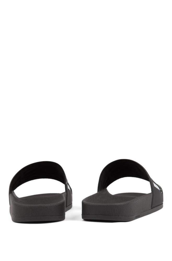 Hugo Boss Italian-made rubber slide sandals Svarte | ZON7sfMk