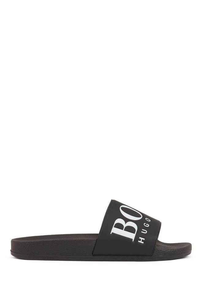 Hugo Boss Italian-made rubber slide sandals Svarte | ZON7sfMk