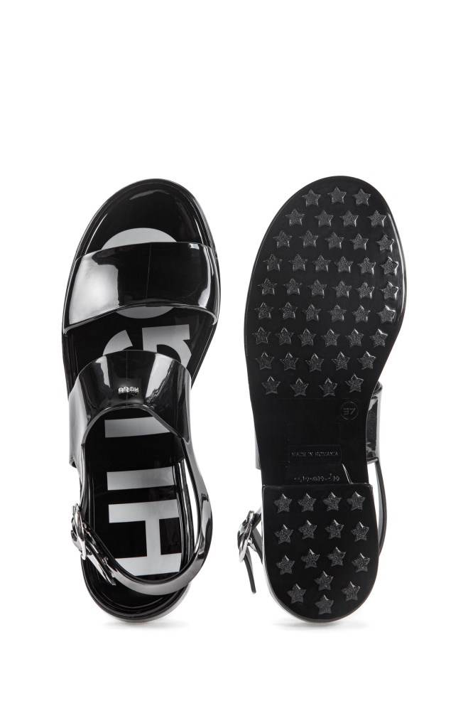 Hugo Boss Italian-made sandals Svarte | qbbFzXxh