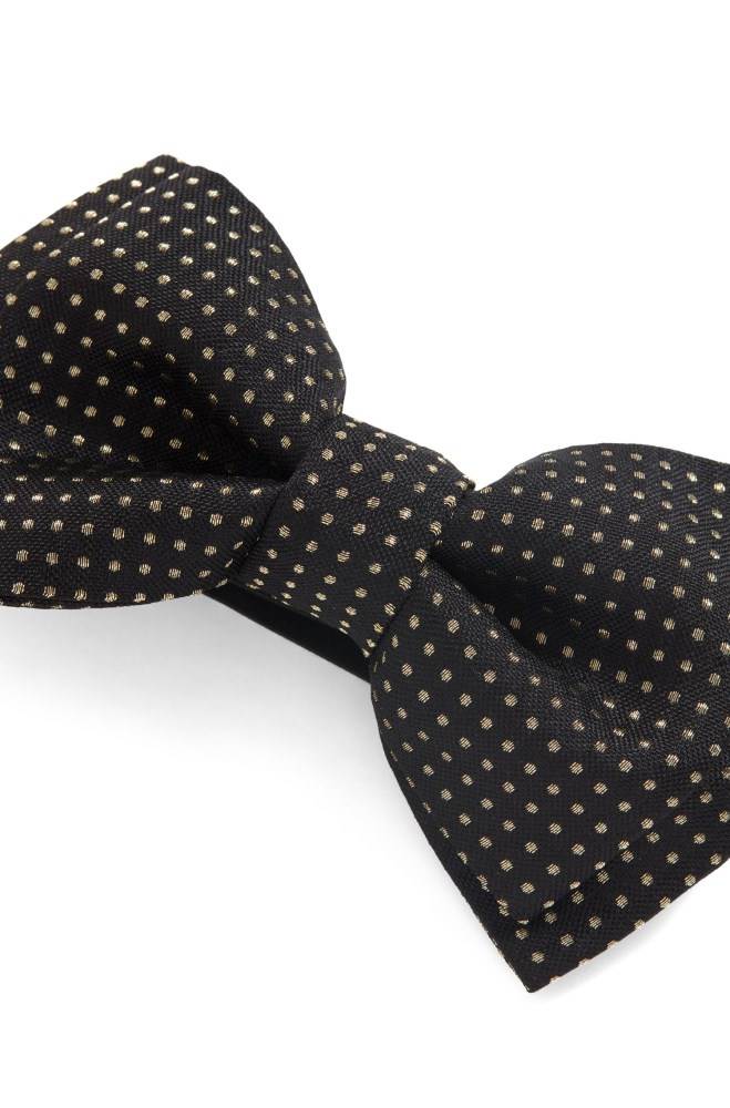 Hugo Boss Italian-made silk-blend bow tie Svarte | dm4OlWco