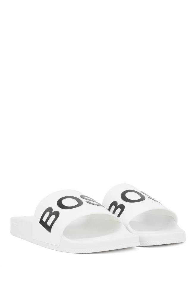 Hugo Boss Italian-made slides Hvite | F1467vXZ