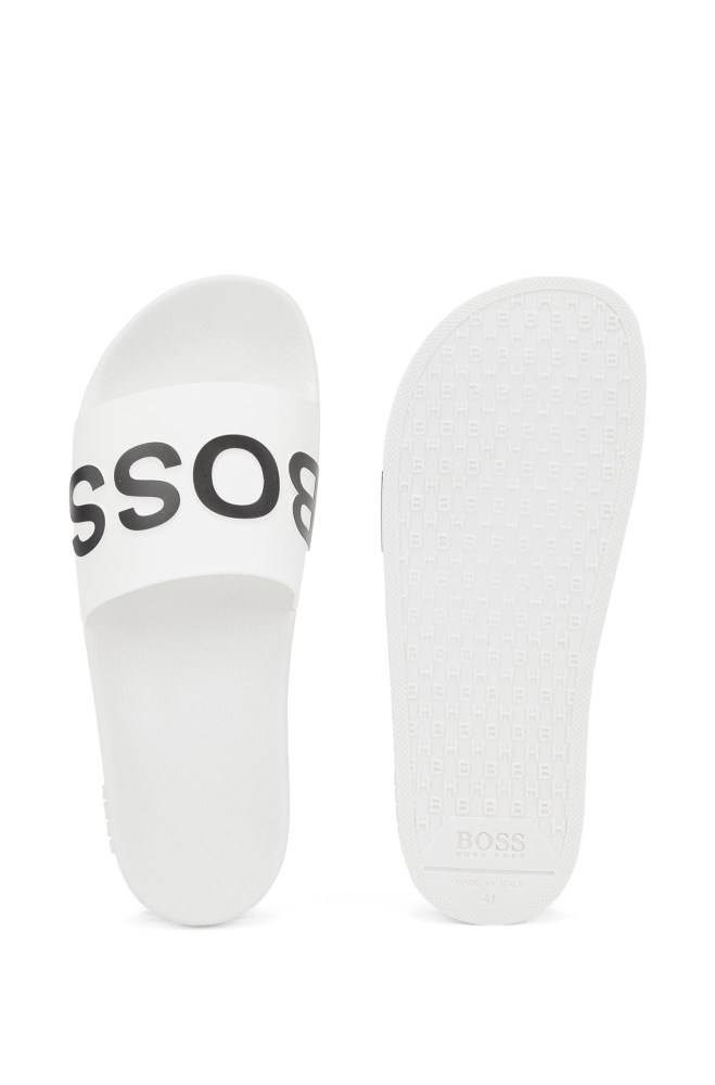 Hugo Boss Italian-made slides Hvite | F1467vXZ