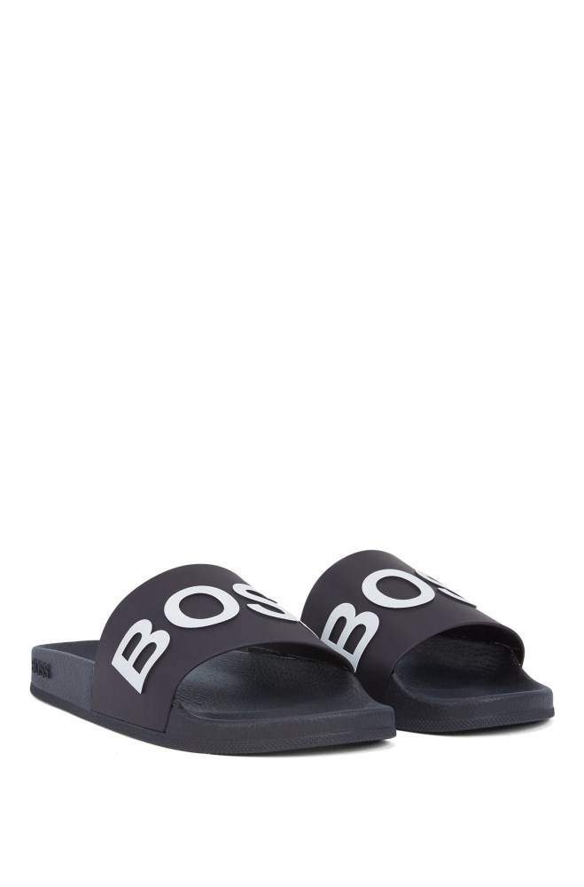 Hugo Boss Italian-made slides Mørke Blå | XJDcQaBi