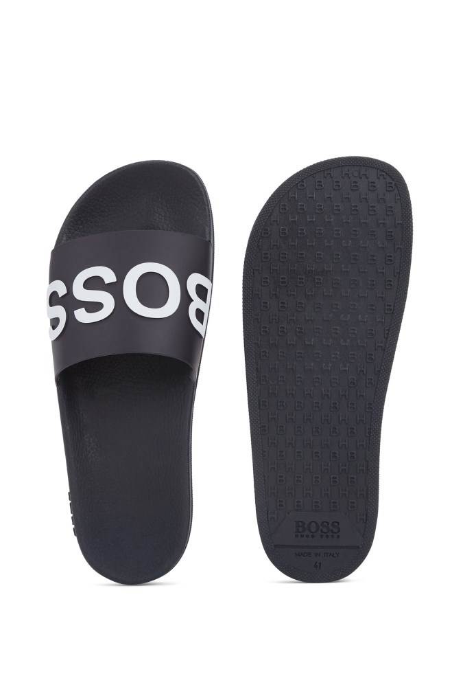 Hugo Boss Italian-made slides Mørke Blå | XJDcQaBi