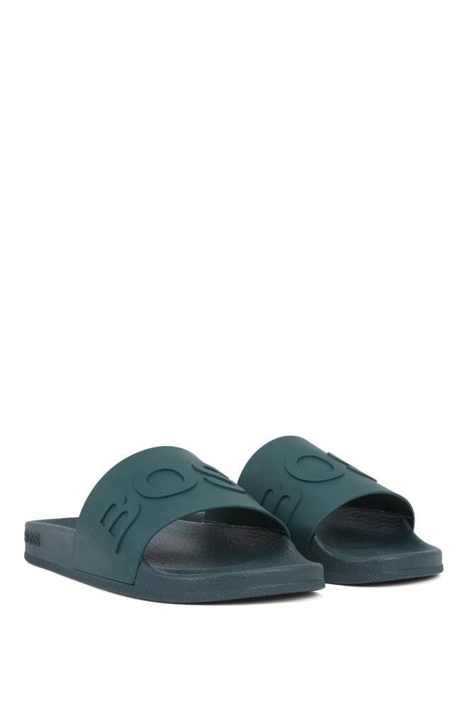 Hugo Boss Italian-made slides Mørke Grønn | mgxZMIOV