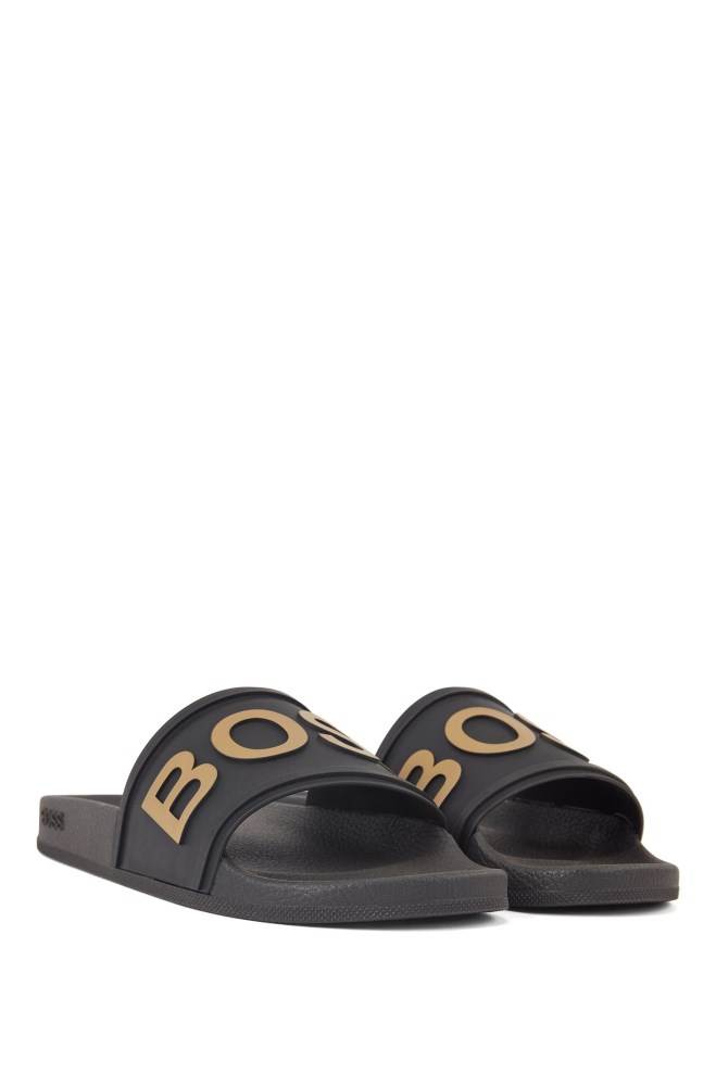 Hugo Boss Italian-made slides Svarte | N030ynut