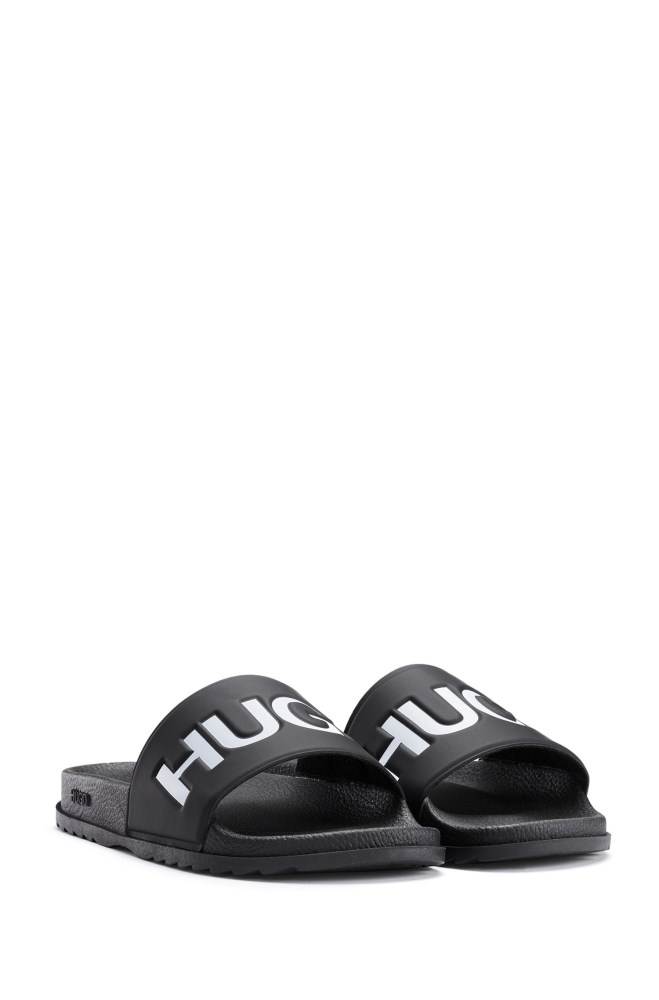 Hugo Boss Italian-made slides Svarte | eUamxF9c