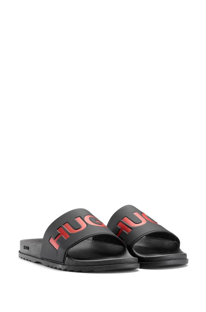 Hugo Boss Italian-made slides Svarte | vQzCSxQ7