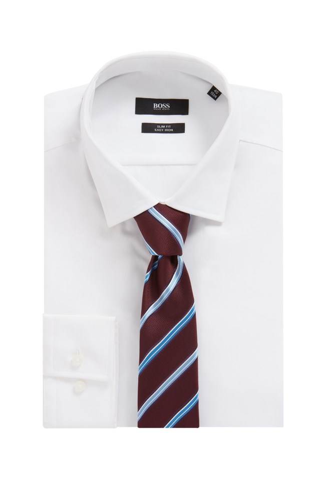 Hugo Boss Italian-made striped tie Mørke Rød | EWTT0KO5