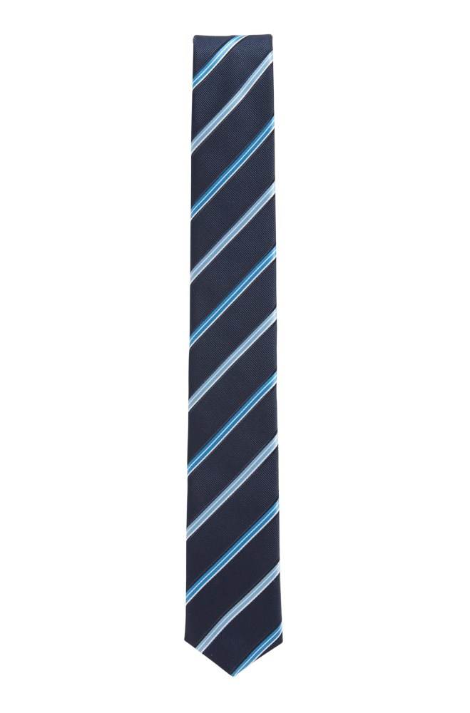 Hugo Boss Italian-made striped tie Mørke Blå | XAHjJzcI