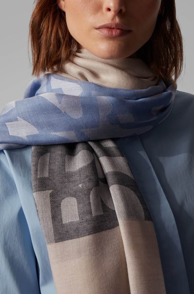 Hugo Boss Jacquard-knit scarf Lyse Blå | apomsCLC