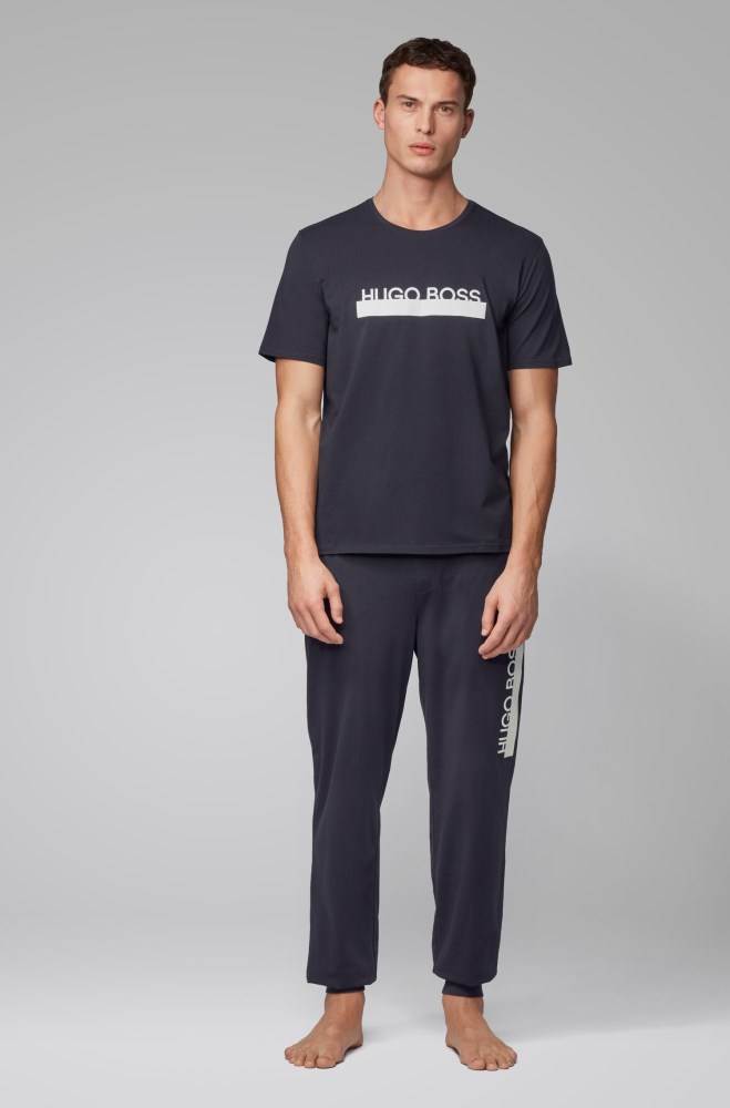 Hugo Boss Jersey pyjama trousers Mørke Blå | CQm8F70R