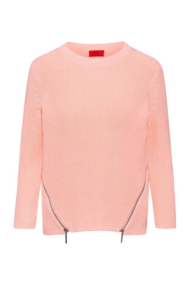 Hugo Boss Knitted-cotton sweater Lyse Rød | TamIgLPq