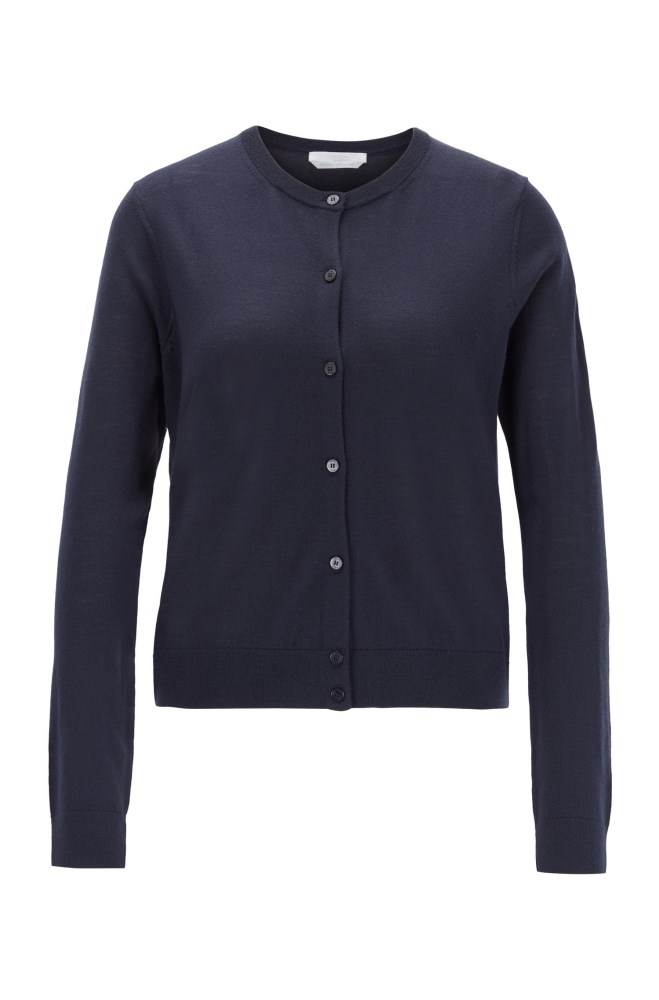 Hugo Boss Knitted crew-neck cardigan Lyse Blå | K3tyfllr