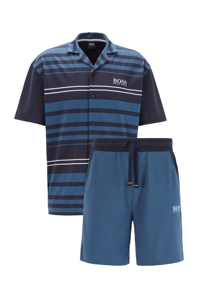 Hugo Boss Kort-length pyjama set Mørke Blå | uOs7zHse