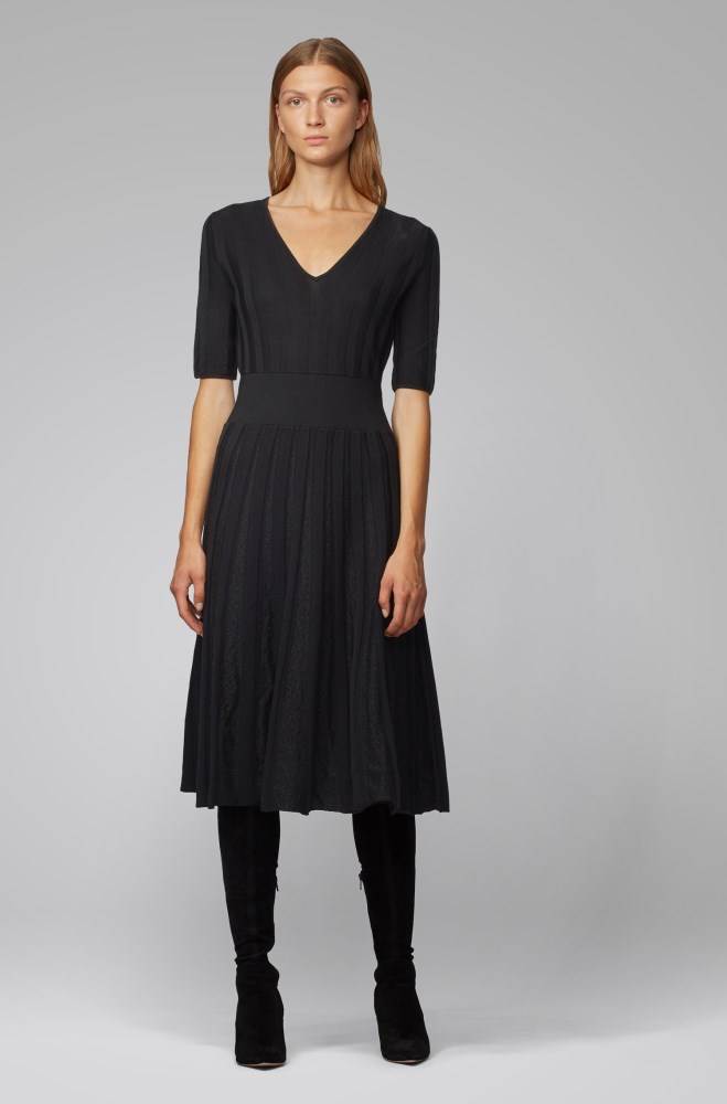 Hugo Boss Kort-sleeved dress Svarte | kzHKiv2C