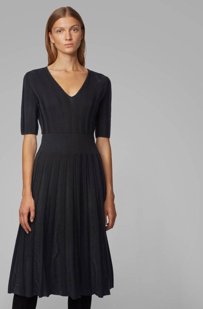 Hugo Boss Kort-sleeved dress Svarte | kzHKiv2C