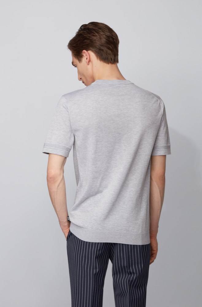 Hugo Boss Kort-sleeved knitted sweater Lyse Grå | wRVJlpIs