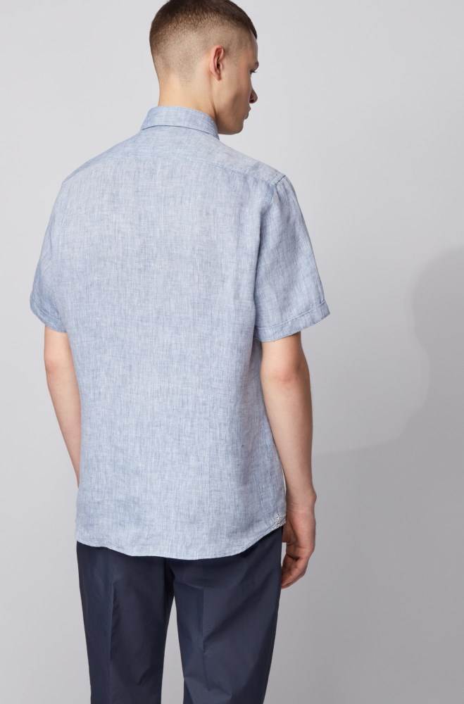 Hugo Boss Kort-sleeved regular-fit shirt Mørke Blå | 0vXO2thg