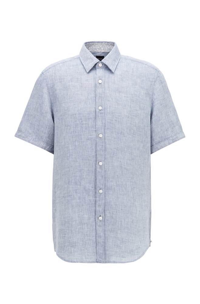 Hugo Boss Kort-sleeved regular-fit shirt Mørke Blå | 0vXO2thg