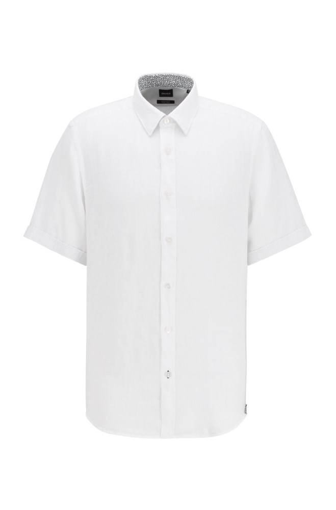 Hugo Boss Kort-sleeved regular-fit shirt Hvite | ESQzhfhN