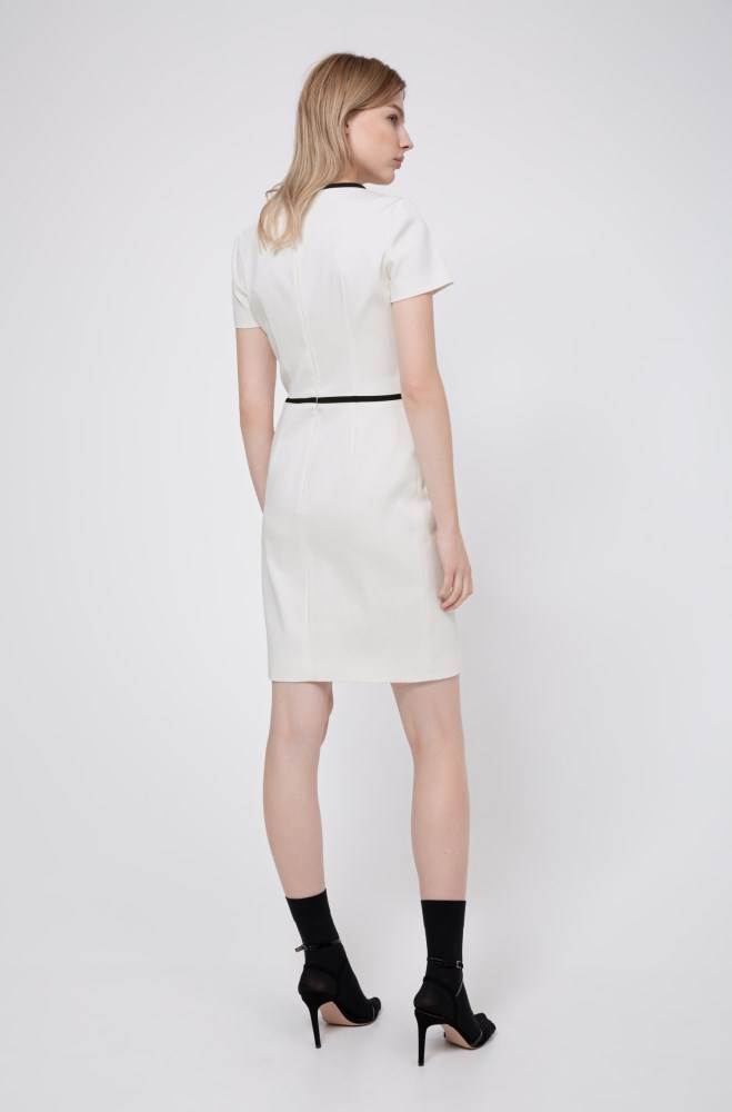 Hugo Boss Kort-sleeved shift dress Hvite | 9uSQwASa