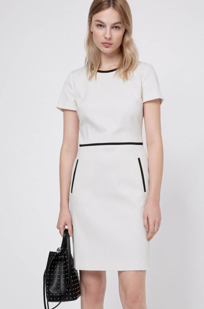 Hugo Boss Kort-sleeved shift dress Hvite | 9uSQwASa