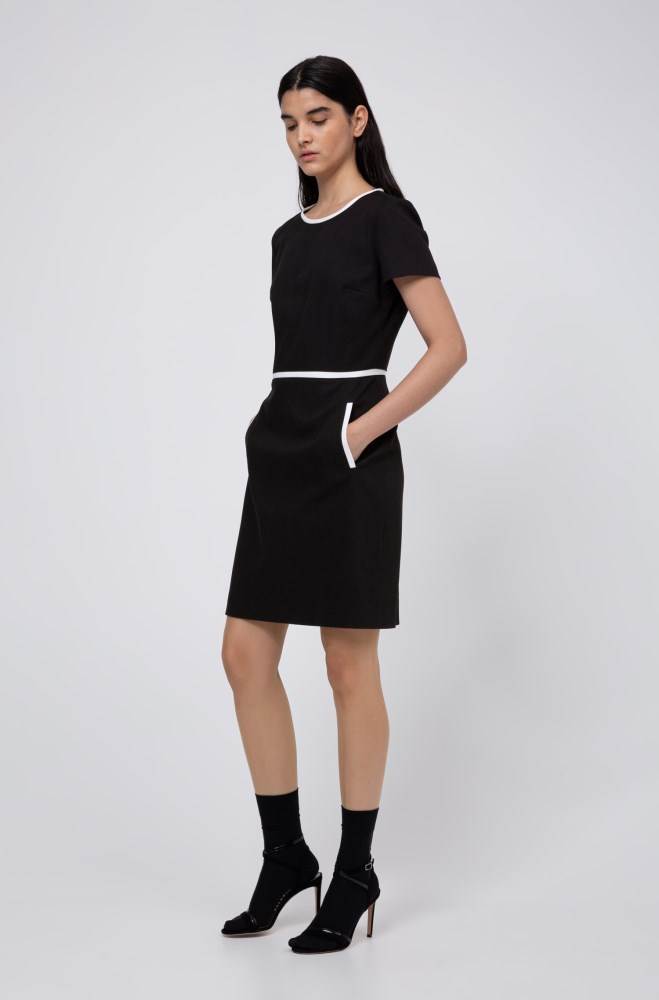 Hugo Boss Kort-sleeved shift dress Svarte | sXrTNrjk