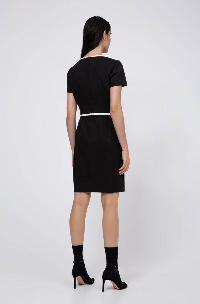 Hugo Boss Kort-sleeved shift dress Svarte | sXrTNrjk