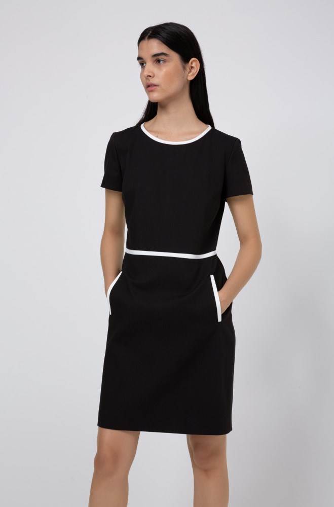 Hugo Boss Kort-sleeved shift dress Svarte | sXrTNrjk