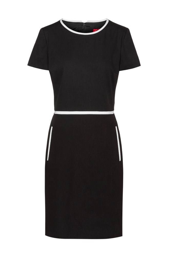 Hugo Boss Kort-sleeved shift dress Svarte | sXrTNrjk