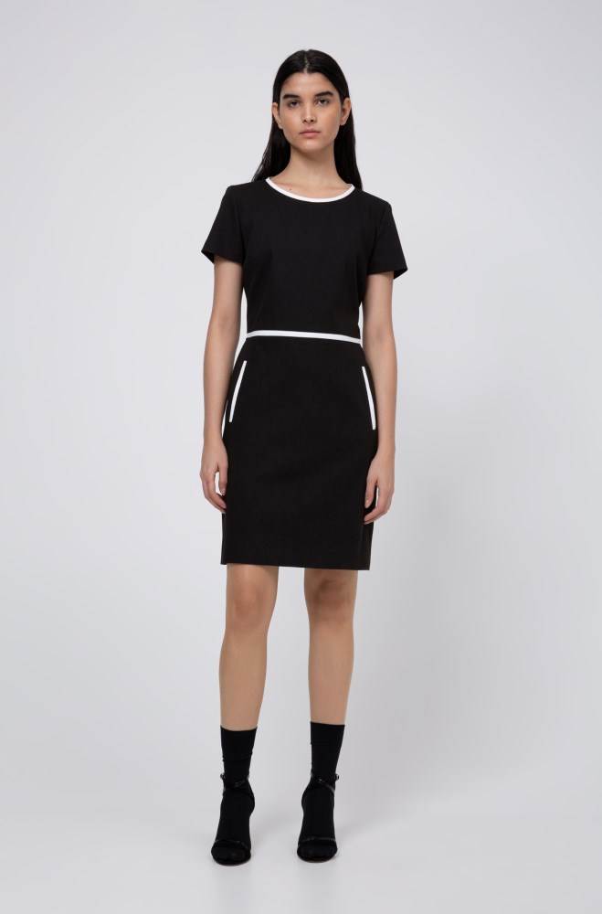 Hugo Boss Kort-sleeved shift dress Svarte | sXrTNrjk