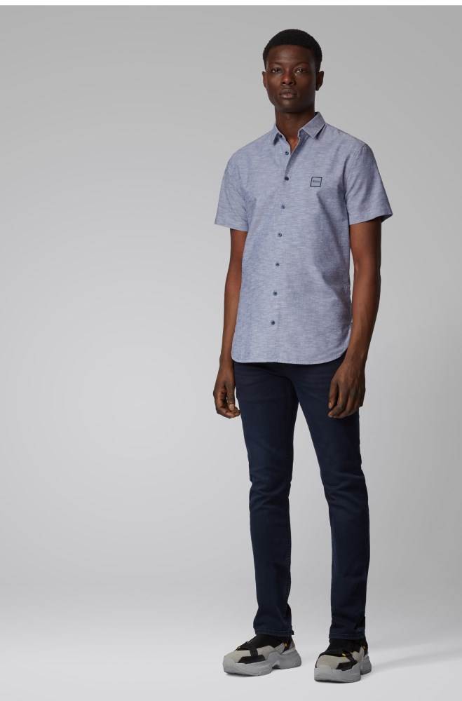 Hugo Boss Kort-sleeved slim-fit shirt Grå | swcHjrma