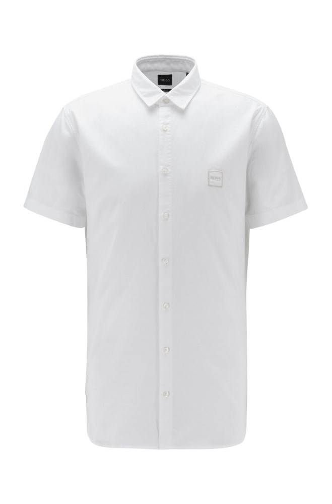 Hugo Boss Kort-sleeved slim-fit shirt Hvite | t7iBbVIk