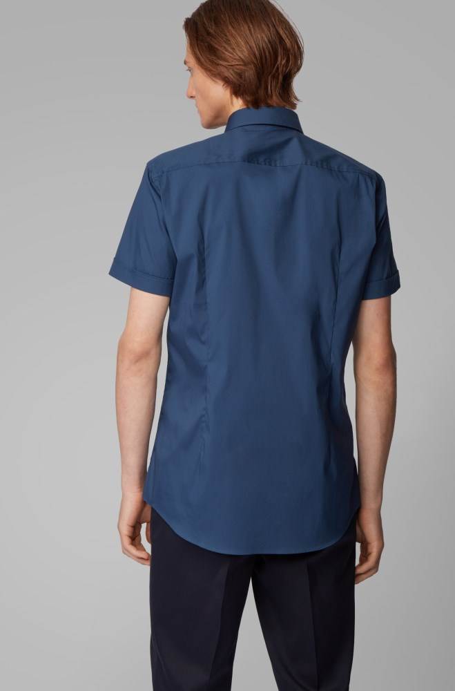 Hugo Boss Kort-sleeved slim-fit shirt Lyse Blå | L0YBCtEZ