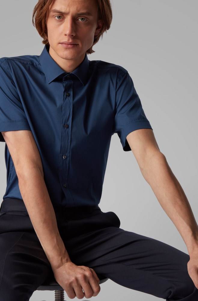 Hugo Boss Kort-sleeved slim-fit shirt Lyse Blå | L0YBCtEZ