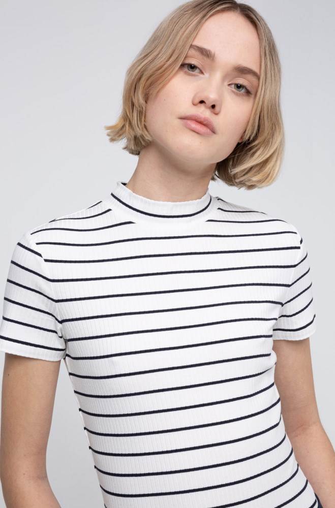 Hugo Boss Kort-sleeved striped top Hvite | sqzSC7o8