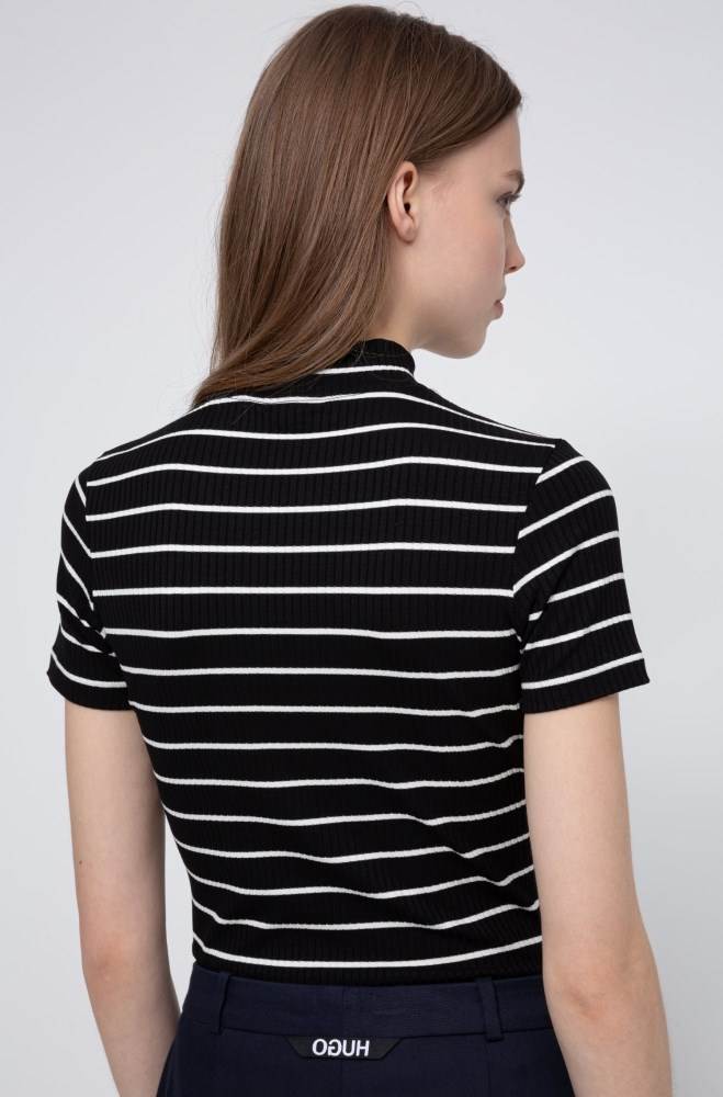 Hugo Boss Kort-sleeved striped top Svarte | 12LmPgAD