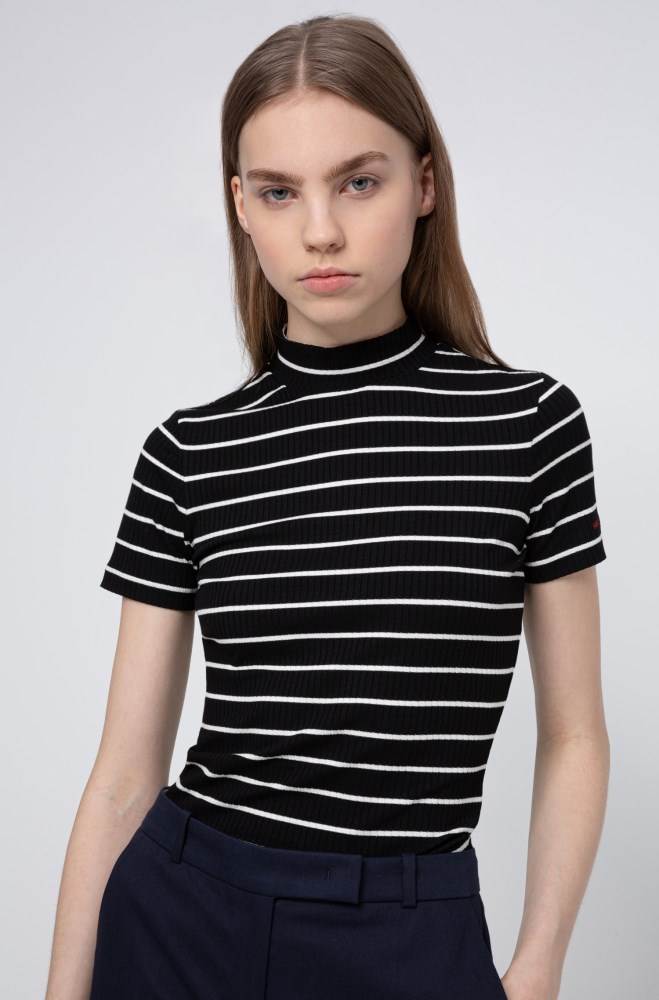 Hugo Boss Kort-sleeved striped top Svarte | 12LmPgAD