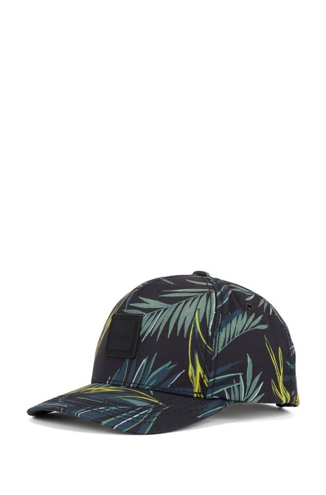 Hugo Boss Leaf-print cap Svarte | Je3poQJR