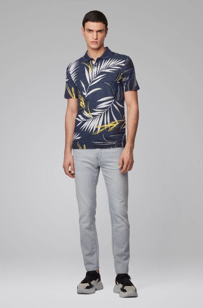 Hugo Boss Leaf-print polo shirt Mørke Blå | ma3d1hJ6