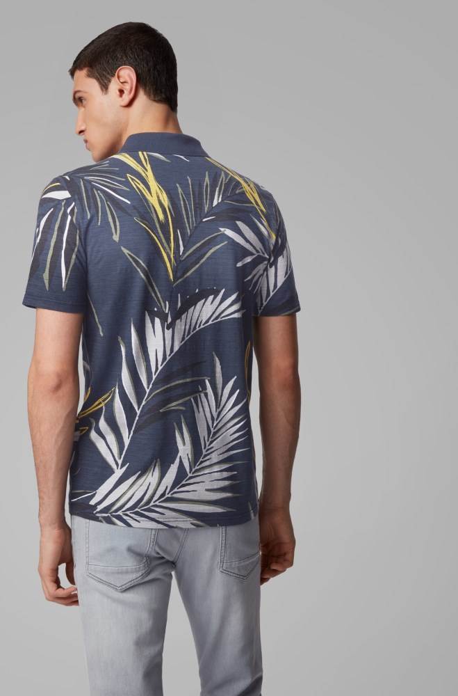 Hugo Boss Leaf-print polo shirt Mørke Blå | ma3d1hJ6