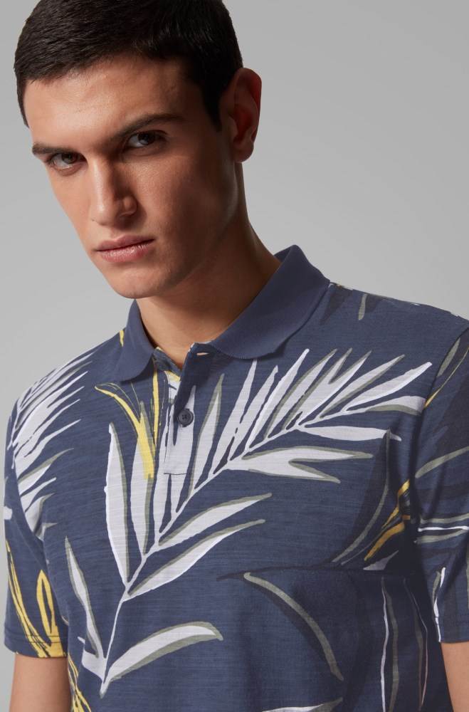 Hugo Boss Leaf-print polo shirt Mørke Blå | ma3d1hJ6