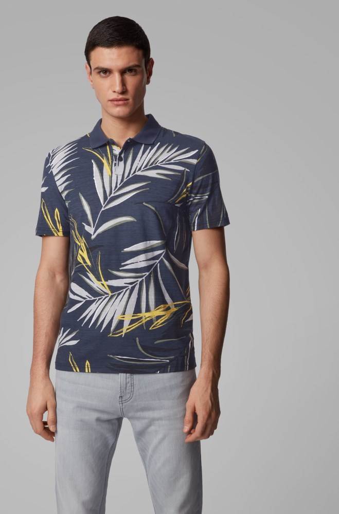 Hugo Boss Leaf-print polo shirt Mørke Blå | ma3d1hJ6