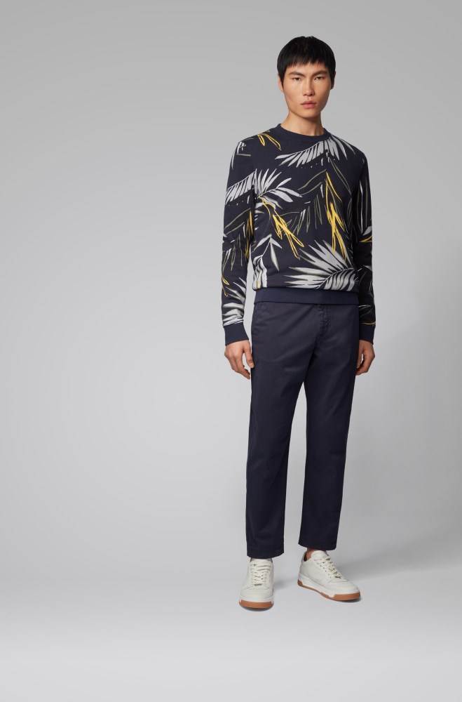 Hugo Boss Leaf-print sweatshirt Mørke Blå | 2b48ea82